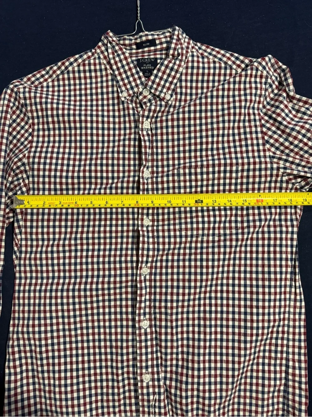 J. Crew Red, Navy & White Check Button-Down Shirt Flex Washed Men’s Large